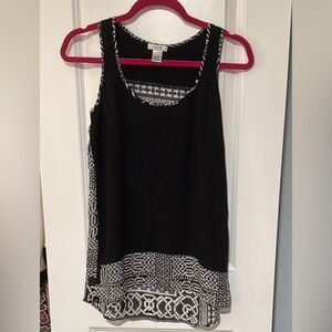 Cache Black and White Asymmetrical Sleeveless Tank Top